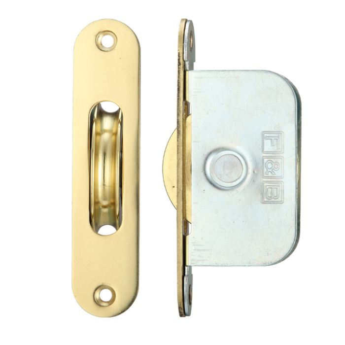 2 1/4″ Wheel Sash Window Brass Ball Bearing Axle Pulley (Radius Forend), Polished Brass –