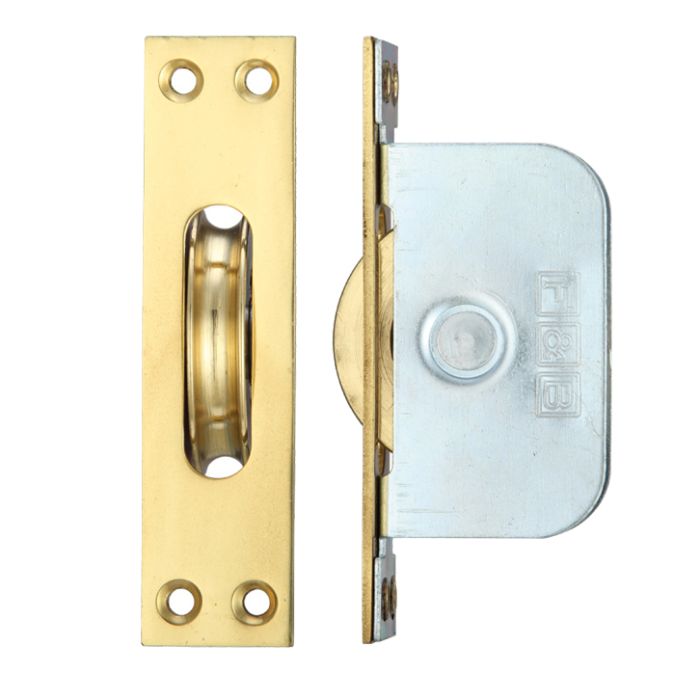 2 1/4″ Wheel Sash Window Brass Ball Bearing Axle Pulley (Square Forend), Polished Brass –