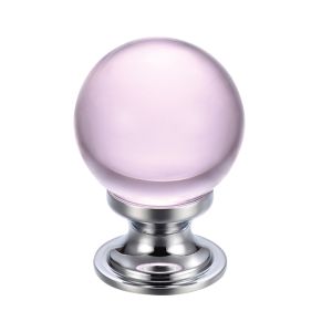 Pink Glass Ball Cupboard Knobs (25mm Or 30mm), Polished Chrome Base