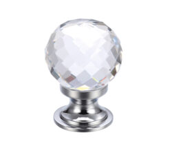Clear Facetted Glass Ball Cupboard Knobs (25mm Or 30mm), Polished Chrome Base