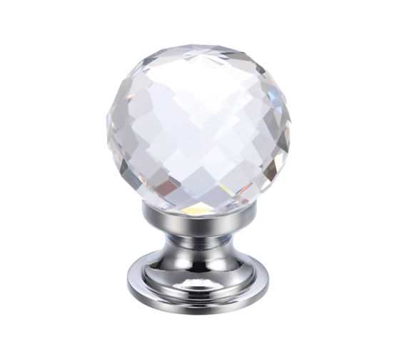 Clear Facetted Glass Ball Cupboard Knobs (25mm Or 30mm), Polished Chrome Base