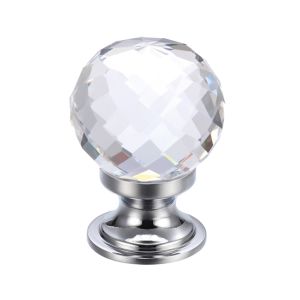 Clear Facetted Glass Ball Cupboard Knobs (25mm Or 30mm), Polished Chrome Base