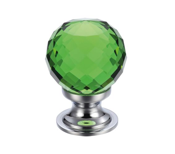 Green Facetted Glass Ball Cupboard Knobs (25mm Or 30mm), Polished Chrome Base