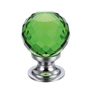 Green Facetted Glass Ball Cupboard Knobs (25mm Or 30mm), Polished Chrome Base