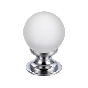 Frosted Glass Ball Cupboard Knobs (25mm Or 30mm), Polished Chrome Base