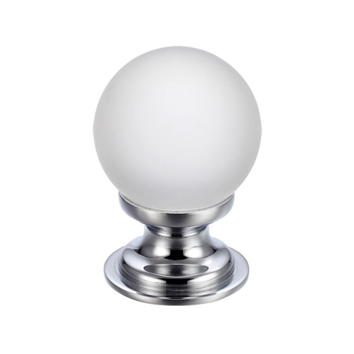 Frosted Glass Ball Cupboard Knobs (25mm Or 30mm), Polished Chrome Base