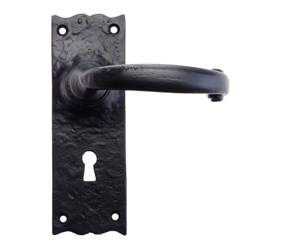 Traditional Door Handles On Backplate, Black Antique  (sold in pairs)
