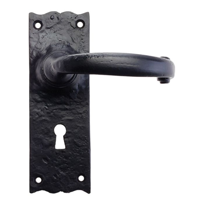 Traditional Door Handles On Backplate, Black Antique (sold in pairs)