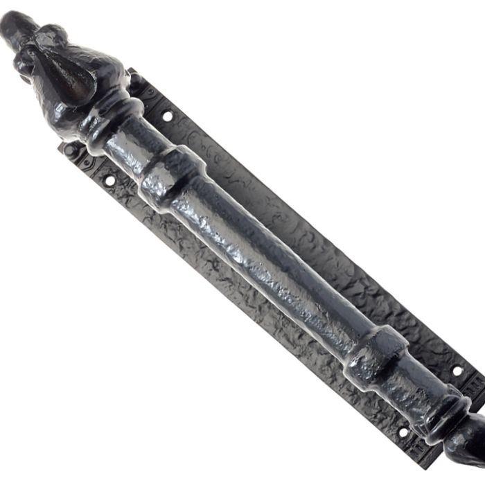 Round Pull Handle On Backplate (64mm x 305mm), Black Antique