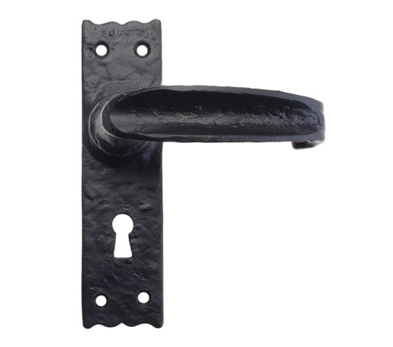 Traditional Slimline Door Handles On Backplate, Black Antique  (sold in pairs)
