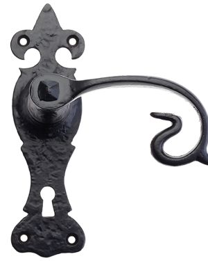 Fleur De Lys Door Handles On Backplate, Black Antique  (sold in pairs)