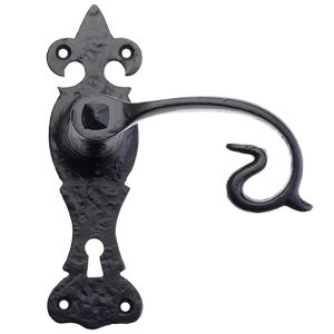 Fleur De Lys Door Handles On Backplate, Black Antique  (sold in pairs)
