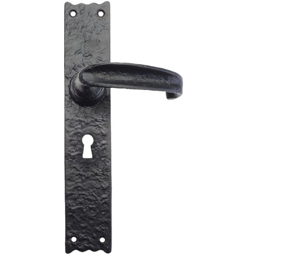 Traditional Door Handles On Long Backplate, Black Antique  (sold in pairs)