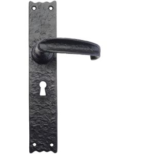 Traditional Door Handles On Long Backplate, Black Antique  (sold in pairs)