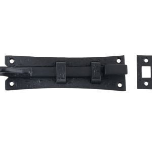 Cranked Curly Tail Door Bolt (6″), Black Antique