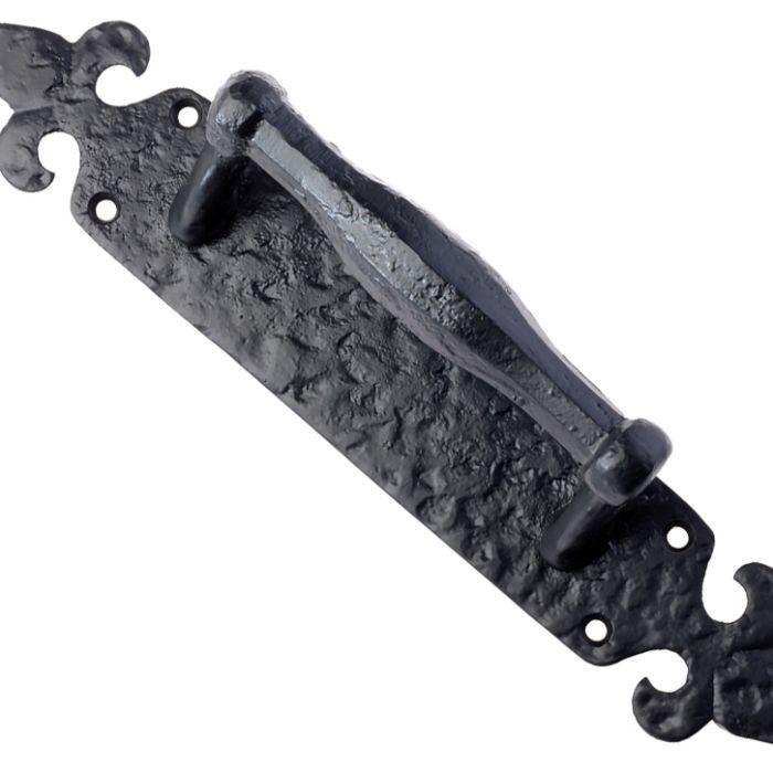 Pull Handle On Fleur De Lys Backplate (45mm x 254mm), Black Antique