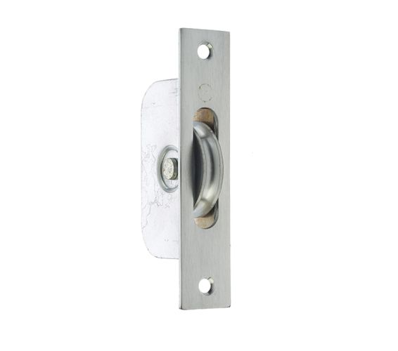 Sash Window Axle Pulley, Satin Chrome With Brass Roller