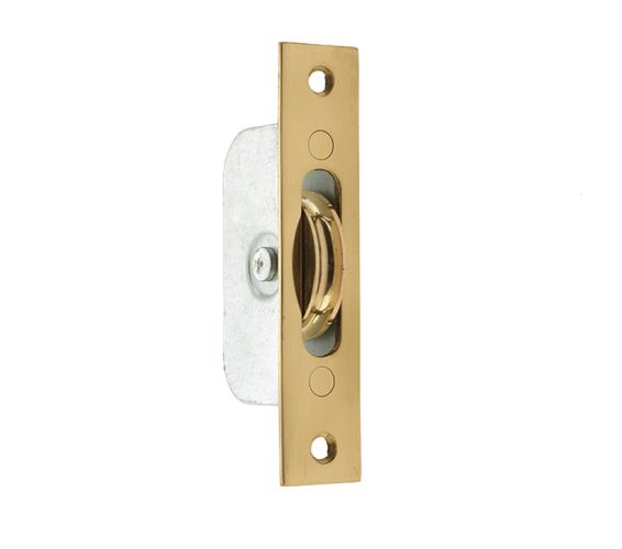 Sash Window Axle Pulley, Polished Brass With Brass Roller