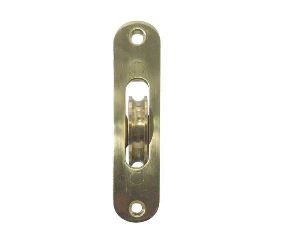 Sash Window Radiused Axle Pulley, Polished Brass With Brass Roller