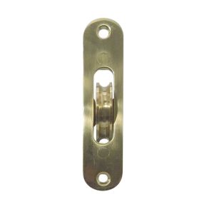 Sash Window Radiused Axle Pulley, Polished Brass With Brass Roller