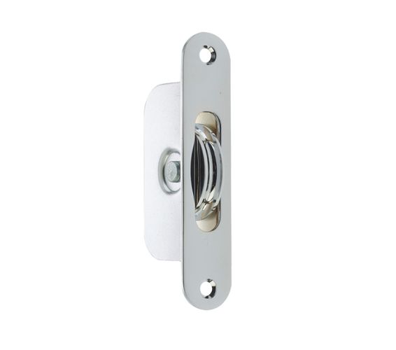 Sash Window Radiused Axle Pulley, Polished Chrome With Brass Roller