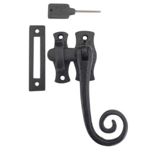 Left Or Right Handed Locking Casement Fastener Hook & Mortice Plate, Black Antique