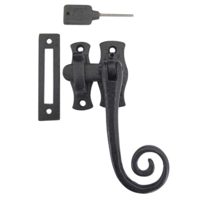 Left Or Right Handed Locking Casement Fastener Hook & Mortice Plate, Black Antique