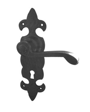 Fleur De Lys Door Handles On Backplate, Black Antique (sold in pairs)
