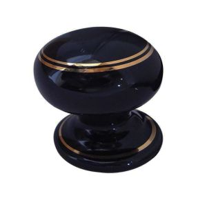 Porcelain Cupboard Door Knobs, Goldline Black