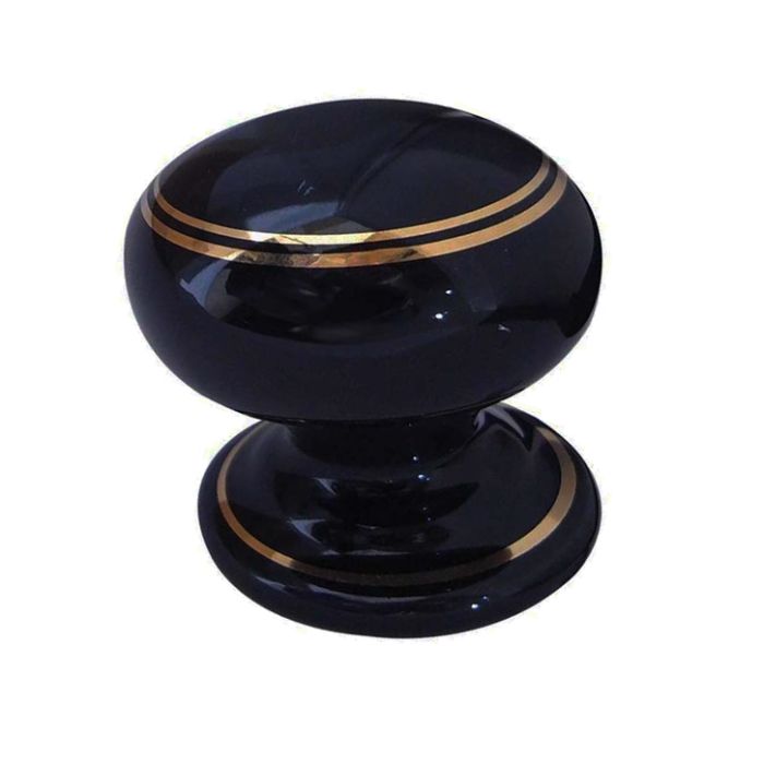 Porcelain Cupboard Door Knobs, Goldline Black