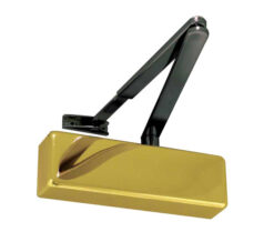 Standard Power Size 2-4 Overhead Door Closer With Black Arm, Polished Brass