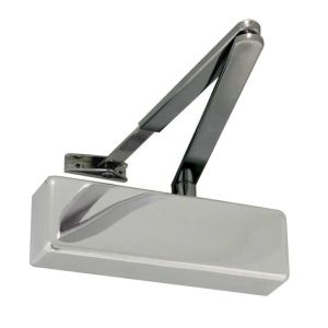 Standard Power Size 2-4 Overhead Door Closer With Black Arm, Polished Nickel