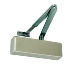 Standard Power Size 2-4 Overhead Door Closer With Black Arm, Satin Nickel