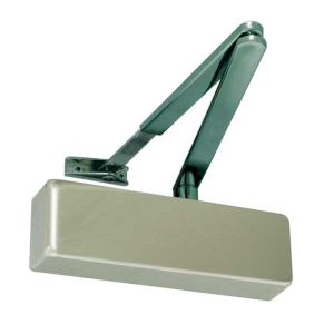 Standard Power Size 2-4 Overhead Door Closer With Black Arm, Satin Nickel