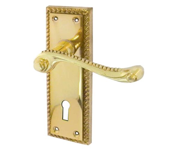 Georgian Suite Door Handles On Backplate – Polished Brass
