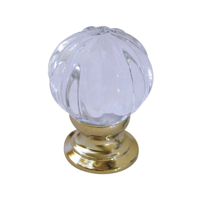 Pumpkin Glass Cupboard Door Knob, Polished Brass