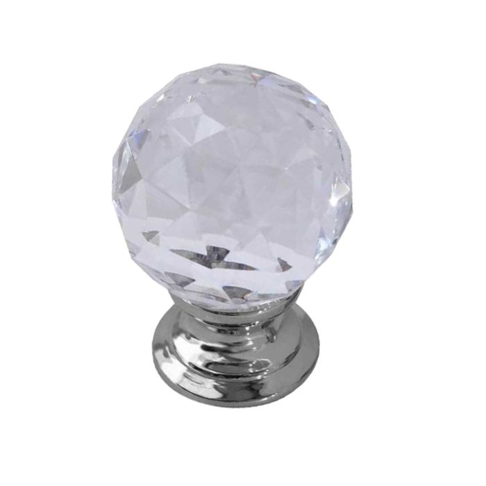 Faceted Glass Cupboard Door Knob, Polished Chrome