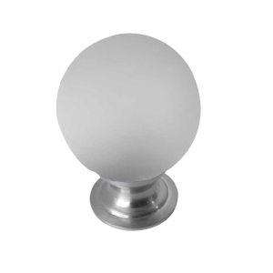 Frosted Glass Cupboard Door Knob, Satin Chrome