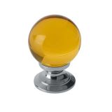 Amber Coloured Plain Ball Glass Cupboard Door Knob, Polished Chrome
