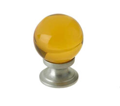 Amber Coloured Plain Ball Glass Cupboard Door Knob, Satin Chrome