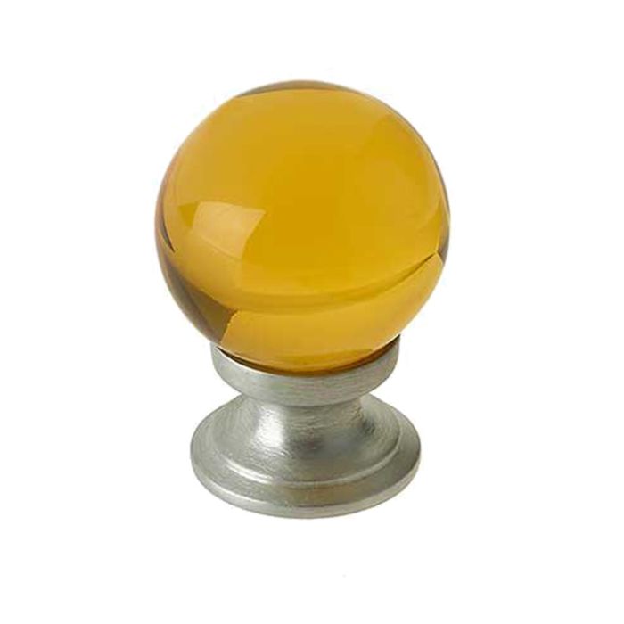 Amber Coloured Plain Ball Glass Cupboard Door Knob, Satin Chrome