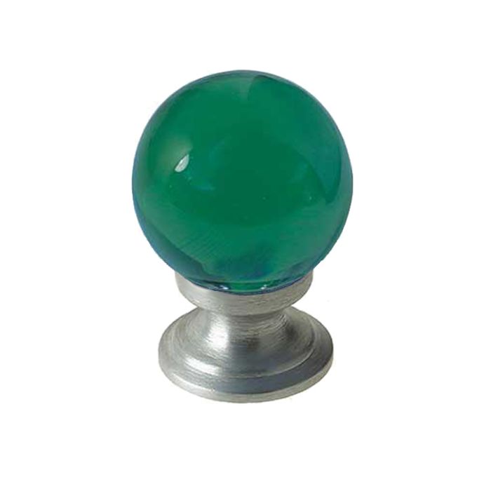 Green Coloured Plain Ball Glass Cupboard Door Knob, Satin Chrome