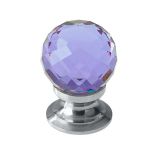 Purple Coloured Faceted Glass Cupboard Door Knob, Polished Chrome
