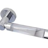 Milo Glass Door Handles On Round Rose, Polished Chrome (sold in pairs)