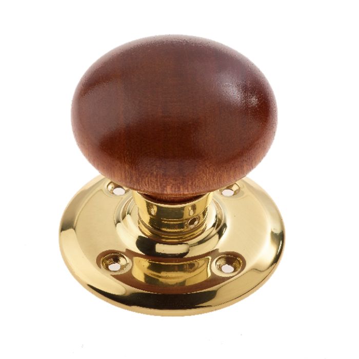 Dark Pine Mortice Door Knobs, Polished Brass