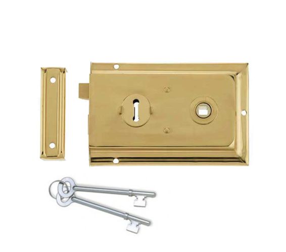 Reversible Rim Lock, Polished Brass