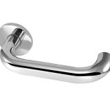 Orbit 22mm Door Handles On Round Rose, Polished Stainless Steel (sold in pairs)