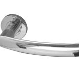 Luma Door Handles On Round Rose, Polished Stainless Steel (sold in pairs)