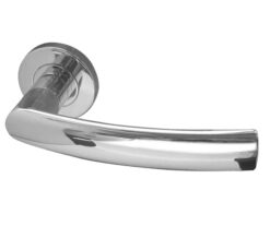 Luma Door Handles On Round Rose, Polished Stainless Steel (sold in pairs)