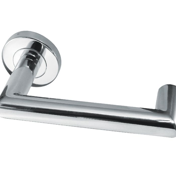 Carina Door Handles On Round Rose, Polished Stainless Steel (sold in pairs)